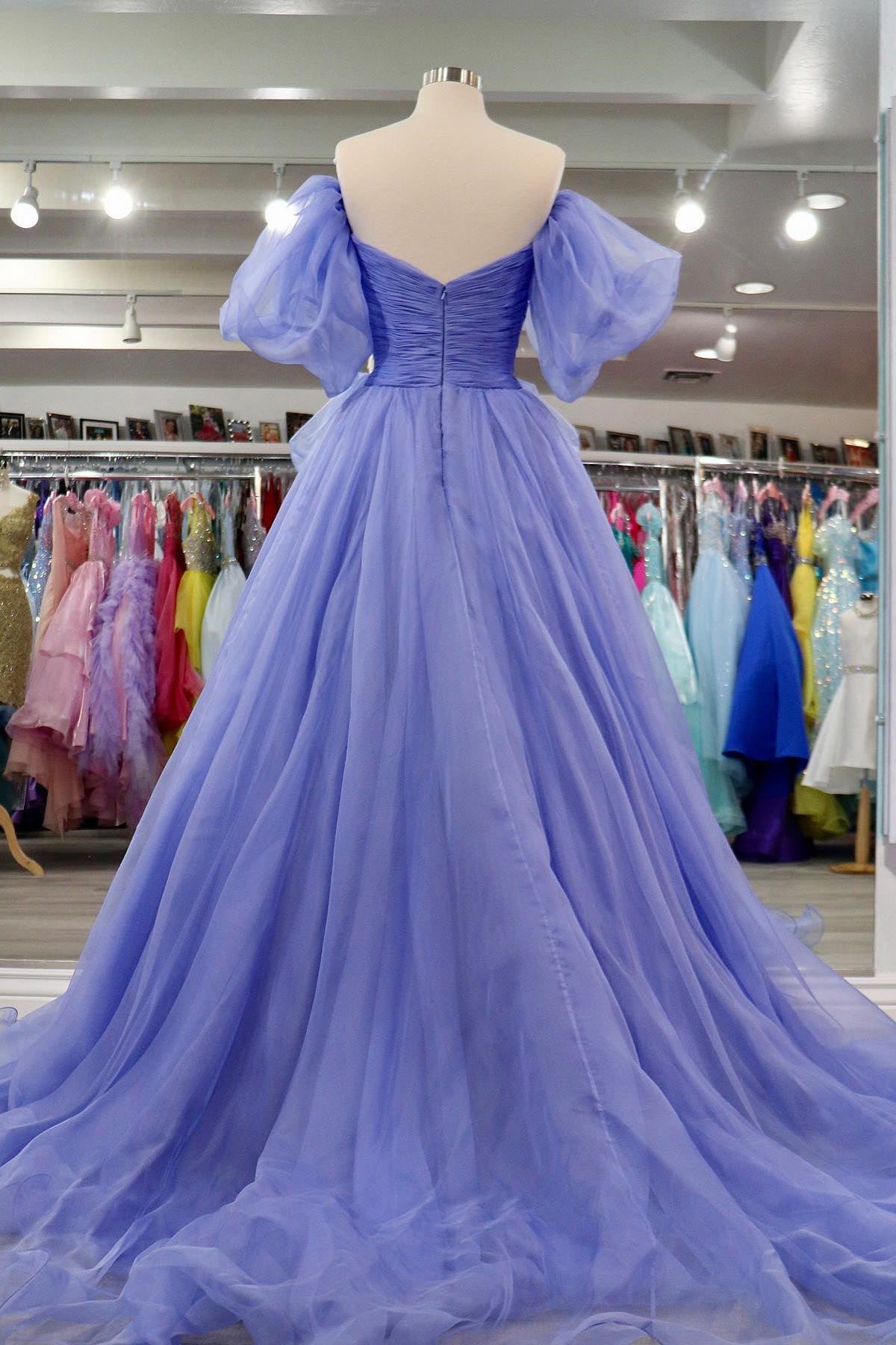 Cornflower Blue Prom Dresses Cap Sleeve Evening Dress FD3029 – Viniodress